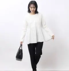 OPAQUE.CLIP ペプラムトップス　長袖　フレアカットソー　Aライン