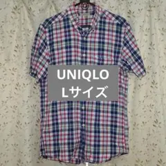 UNIQLO ユニクロリネンブレンド チェック柄 メンズ半袖シャツ Lサイズ