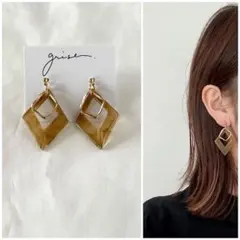 515 ブラウン　ゴールド　ひし形　ピアス　イヤリング　ハンドメイド