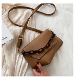 2way チェーン付きショルダー　ブラウン　ミニバック　おしゃれ　トレンド　韓国