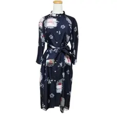 着物リメイク　銘仙の単衣の着物からスタンドカラーシャツワンピース（シャツコート）