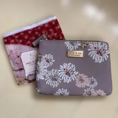 PAUL & JOE 花柄ポーチ グレー 約20cm x 15cm