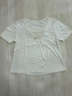 レース装飾付きホワイト半袖Tシャツ　未使用