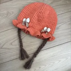 オレンジ 三つ編み ベビー ニット帽子 SHEIN