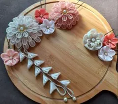 つまみ細工 髪飾り ✿白 ピンク✿ 成人式 七五三 卒業式 着物 和装