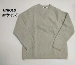 UNIQLO U プレミアムラムリブVネックセーター ベージュ系 Mサイズ