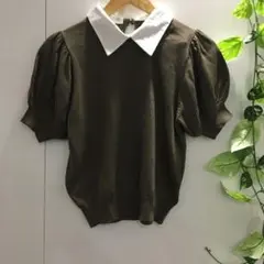 MAJESTIC LEGON 襟付き半袖ニット 茶 M パフスリーブのサムネイル