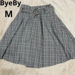 【訳あり】ByeBy バイバイ　ベルト付き　チェック柄　フレアスカート　Mのサムネイル