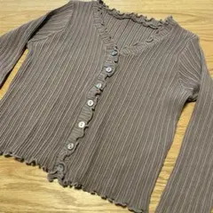 クロップド丈　リブ編み　モカグレージュ カーディガン