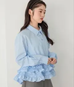 Heather ボリュームフリルヘムシャツ ブルー 644834