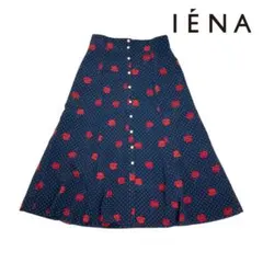 09T990☆ IÉNA ドット 花柄 前開き フレアロングスカート 春秋