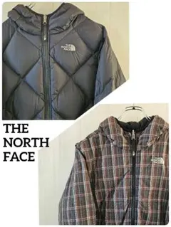 ノースフェイス☆リバーシブルジャケット XS-S相当 黒×チェック 0171