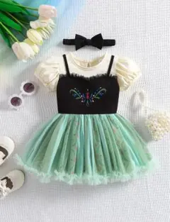 90cm プリンセス風 半袖ワンピース　アナ風　ロンパース