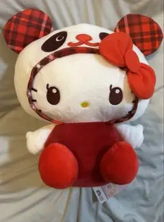 パンダ　ハローキティ　タータンチェックBIGぬいぐるみ　レッド　プライズ品