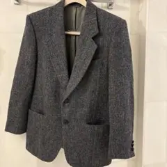美品　ハリスツイード テーラードジャケット くるみボタン ヘリンボーングレー L