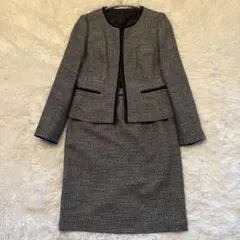 COMME CA ISM ノーカラー ツイード　スーツ ジャケットM／スカートL