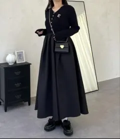 パールボタンドッキングフレアワンピース