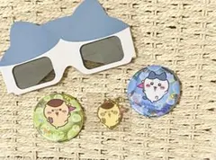 ちいかわパーク くりまんじゅうチャーム ハチワレメガネ ホログラム缶バッジ