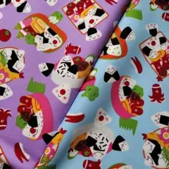 ★セール★　合計1メートル　オックス布地　おむすびくん　楽しいお弁当　2点セット