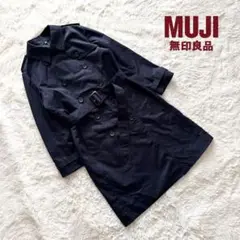 L6【無印良品】トレンチコート　ロング　ネイビー　S 綿混合　ステンカラー