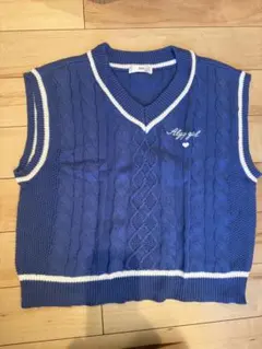 青 ケーブルニット ベスト S(150)