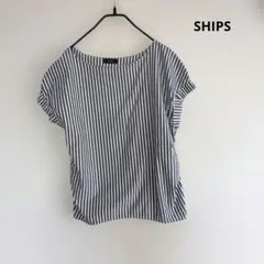 SHIPS シップス　ストライプ柄 半袖ブラウス日本製綿100%のサムネイル