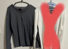 長袖 メンズ Yヘンリーネック カットソー 畦ワッフル トップス ロンT グレー