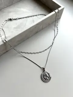 シルバーコイン２連ネックレス | 金属アレルギー対応 ステンレス i