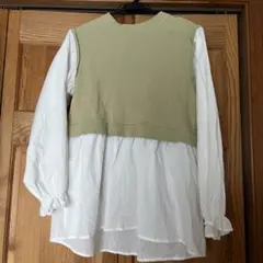 WEGO レイヤード長袖シャツ オリーブグリーン