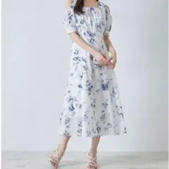 新品タグ付きtoccoclosetリボン付きオフショルフラワープリントワンピース