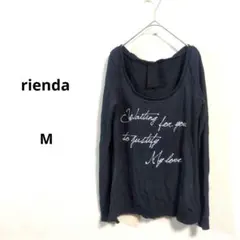 rienda レディース 長袖 カットソー ブラック ロゴ刺繍 F N784