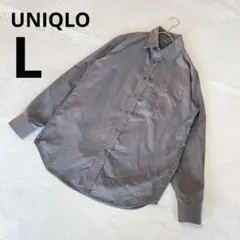 ★ UNIQLO ユニクロ メンズ コットン 長袖 ワイシャツ 無地 グレー L
