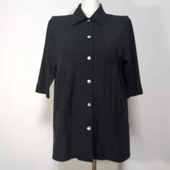 ケンゾー シャツ 黒 刺繍 シルク混 半袖 襟付き ゆったり Mのサムネイル
