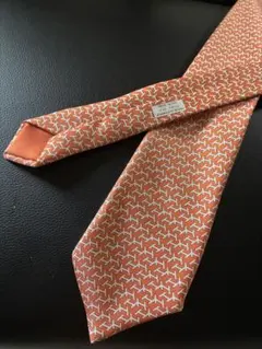 未使用タグ付 HERMES ホースロゴ ネクタイ オレンジ エルメスカラー