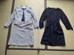 ネイビー・グレー ツイード風セットアップ　レディース　スーツMサイズ　9号