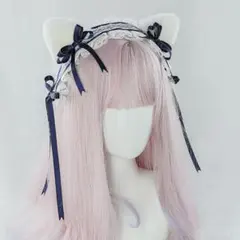【新品未使用】猫耳 ヘッドドレス ねこみみ ロリータ ハロウィン ネイビー