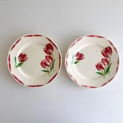 フランス アンティークプレート チューリップ ２枚 金継ぎ用