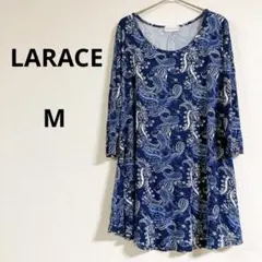 LARACE【M】ペイズリー柄 七分丈 チュニックブルー