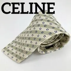 CELINE　セリーヌ　シルクネクタイ　カーキ　レジメンタル柄
