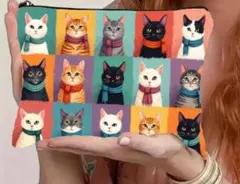 ❤️新品未使用大人気猫プリント ポーチ／化粧ポーチ／軽量マルチカラー20×15