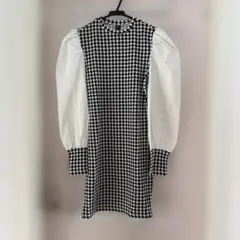 SHEIN 千鳥格子柄 パフスリーブ ミニワンピース