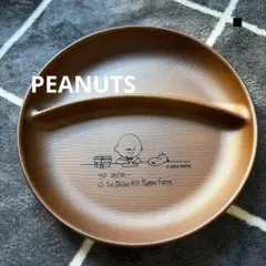 PEANUTS スヌーピー チャーリーブラウン 木目調 仕切りプレート 丸型