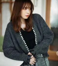 【SALE】即購入OK！ココディール　パールニットカーディガン(グレー)