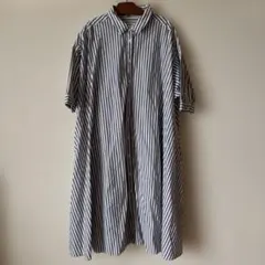 ニコアンド　ストライプ 7部袖シャツワンピース Aライン