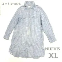 NUEVIS コットン100%ストライプシャツワンピース XLポケット有