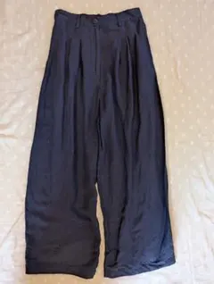 studio CLIP ワイドタックパンツ ネイビー　紺　麻