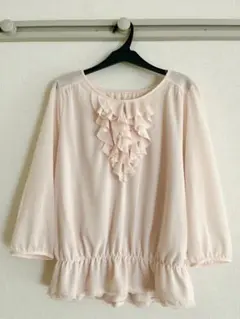 【Aylesbury】フリル付きピンク七分袖ブラウス