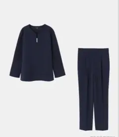 美品⭐︎PLST フェイクパールぺプラムブラウスセットアップ　ネイビー s