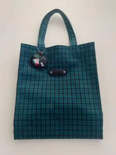 familiar／青チェック トートバッグ