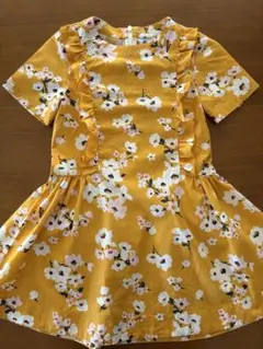 プチバトー　半袖ワンピース　オレンジ　イエロー　花柄